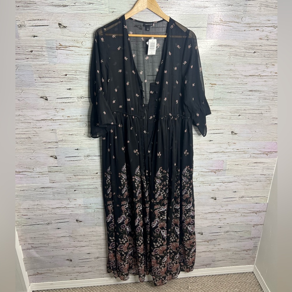 Torrid Black and Pink Floral Cardigan